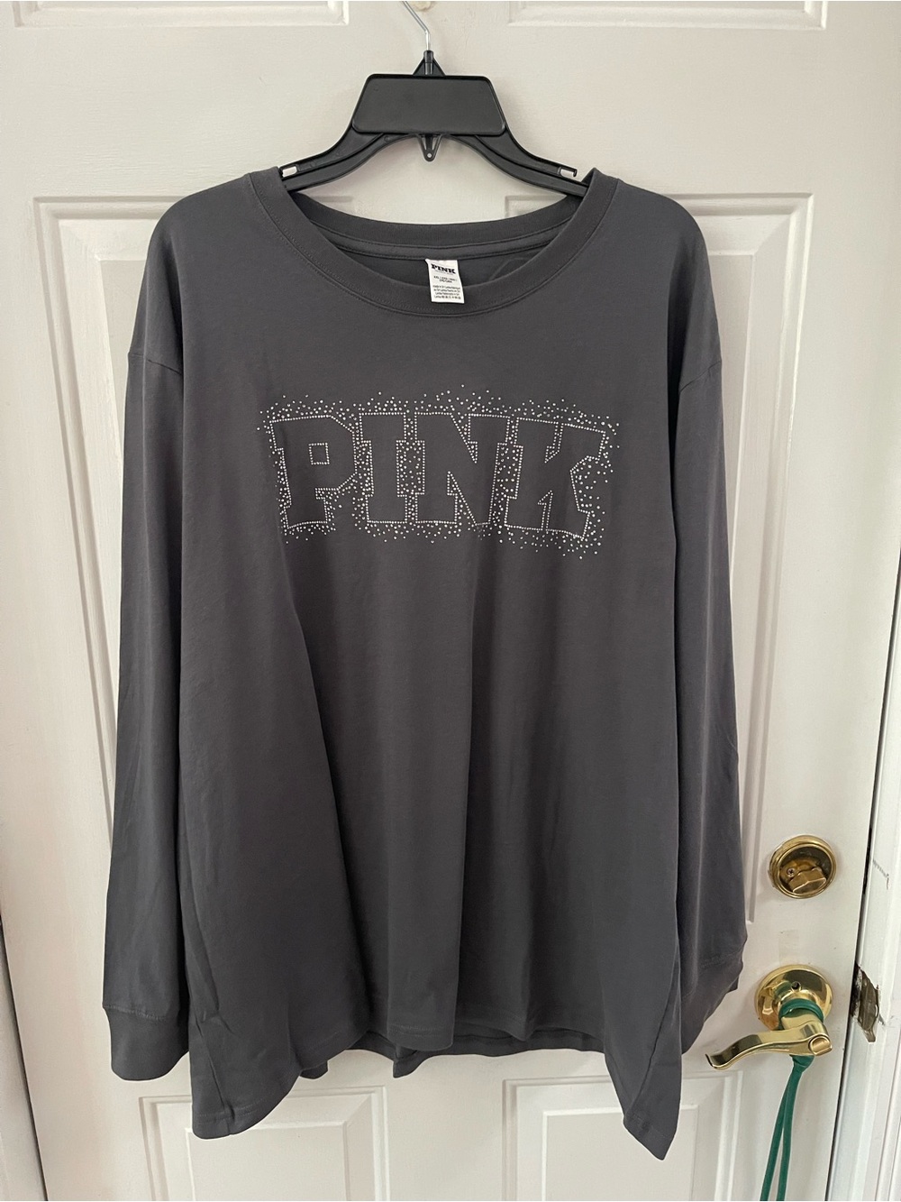 PINK Victoria's Secret Charcoal Rhinestone Logo Tee XXL New with tags